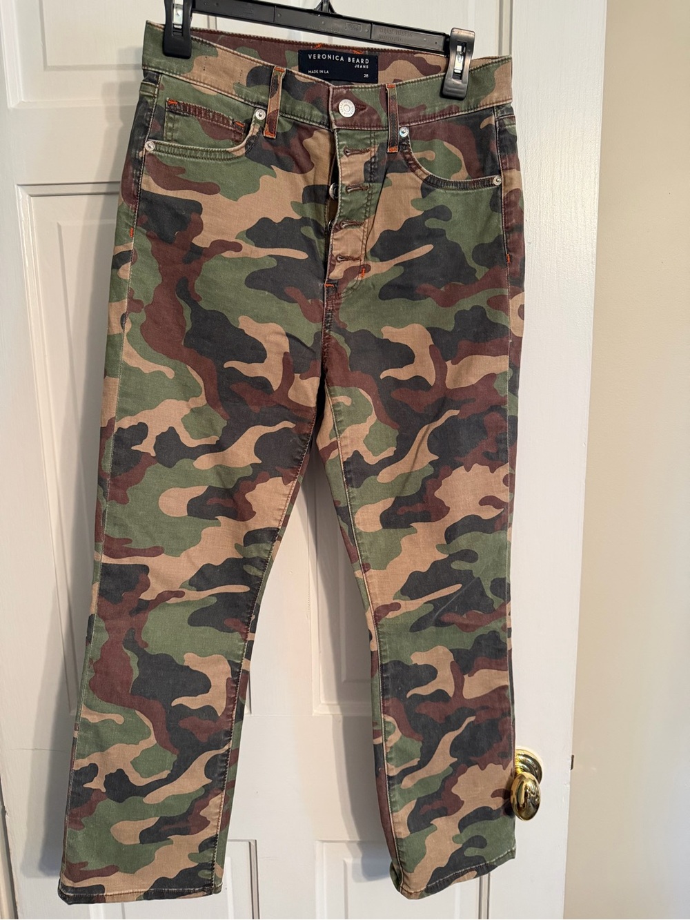 Veronica Beard Camo Ankle Jeans Women's Size 28 Green Brown Stretch Denim